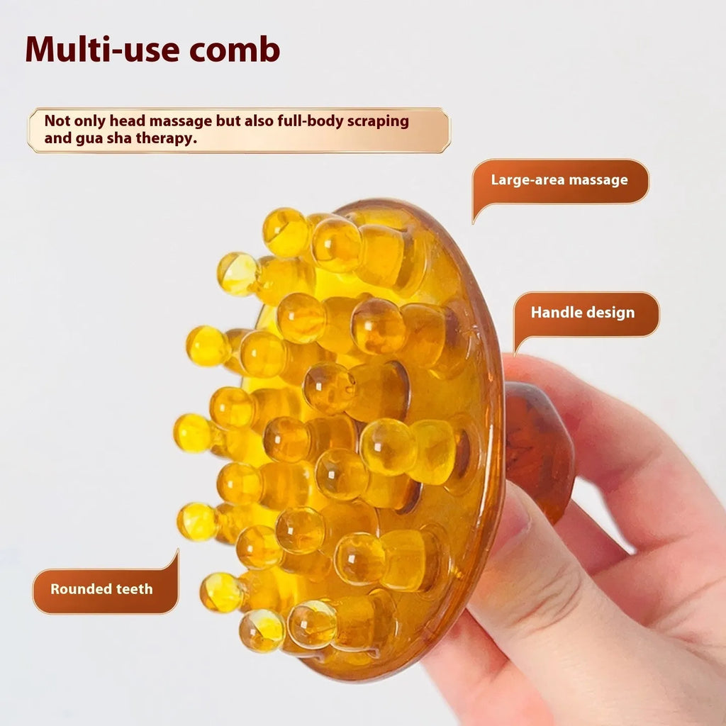 Brown disc massage comb with 21 teeth for scalp and meridian stimulation