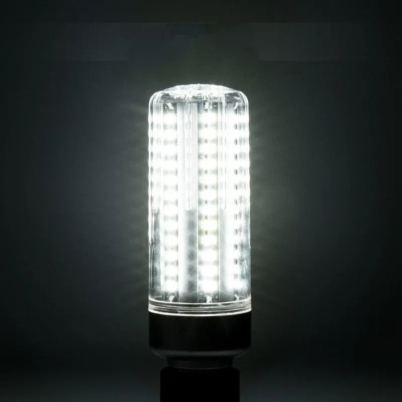 Silver aluminium LED corn lamp with multiple LED chips, showing E27 screw base.