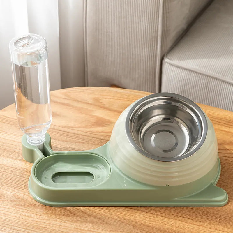 Elevated cat food bowl with automatic water dispenser in three colour options