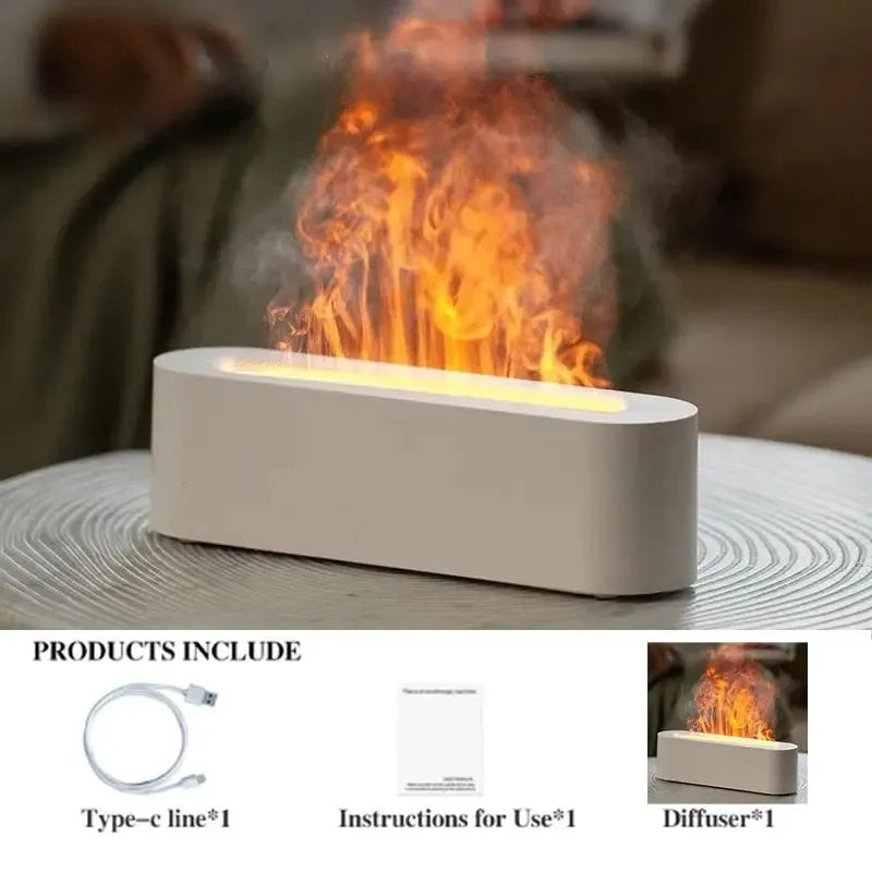White square flame aroma diffuser with LED lights emitting cool mist humidification