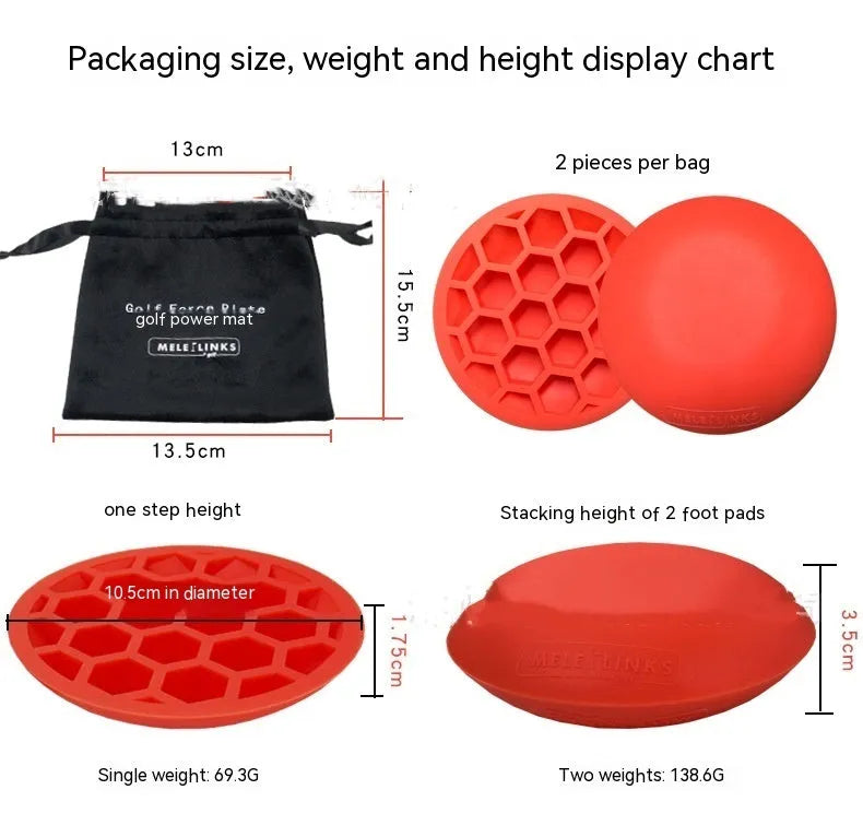Orange red natural rubber golf training mat with centre of gravity trainer
