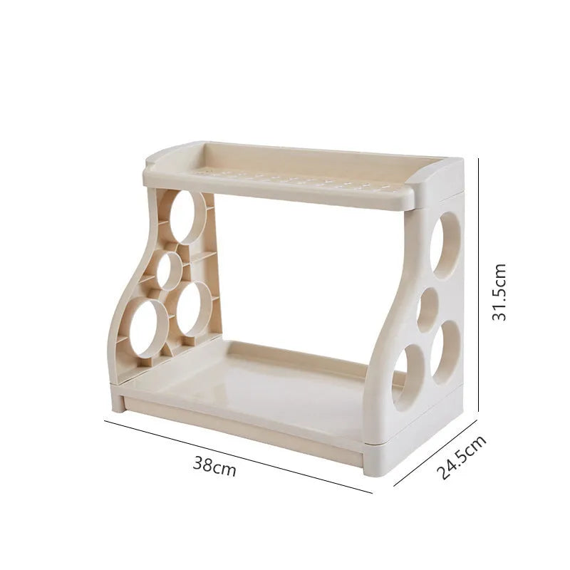 Foldable kitchen storage rack with multi-layer white shelving for organised kitchen supplies