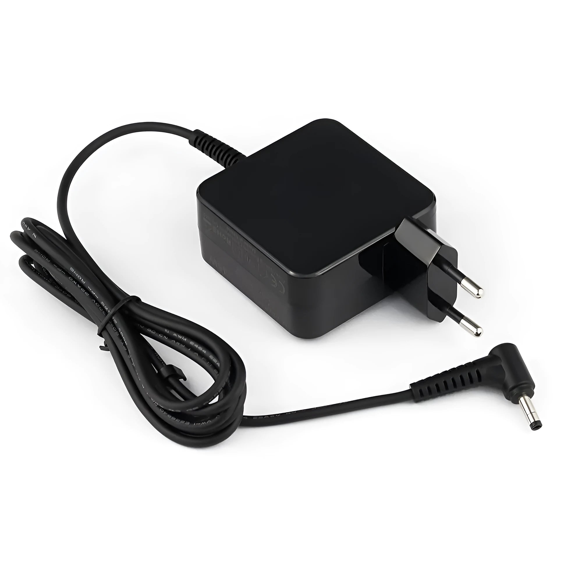 Black 45W laptop power adapter with DC connector for US and EU plugs