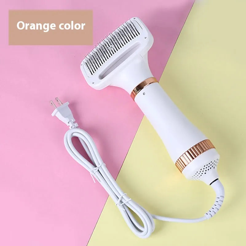 Pet hair dryer and comb grooming tool for dogs and cats with adjustable airflow and temperature settings