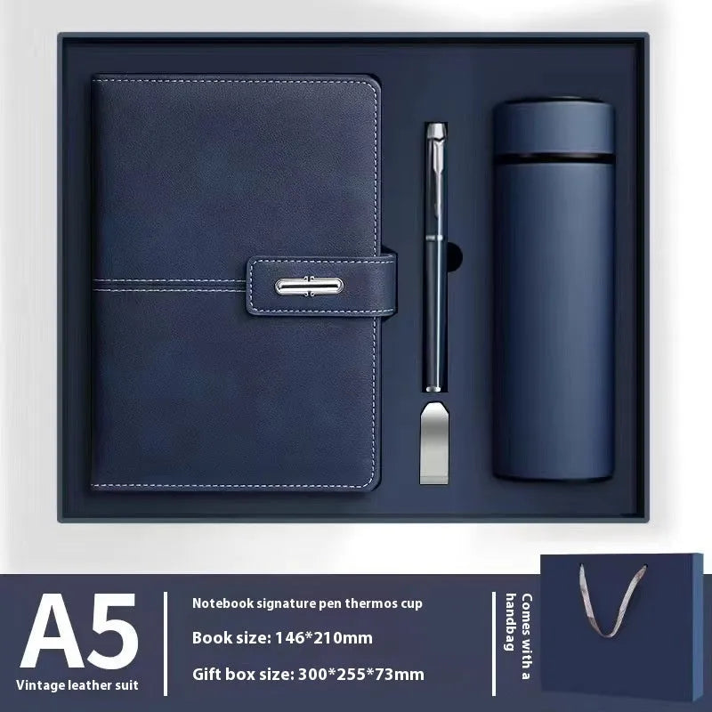 A5 size notebook with PU leather cover in various colours, showing wood-free paper inside.