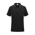 Short-sleeved beautician work polo shirt in light blue on a hanger.