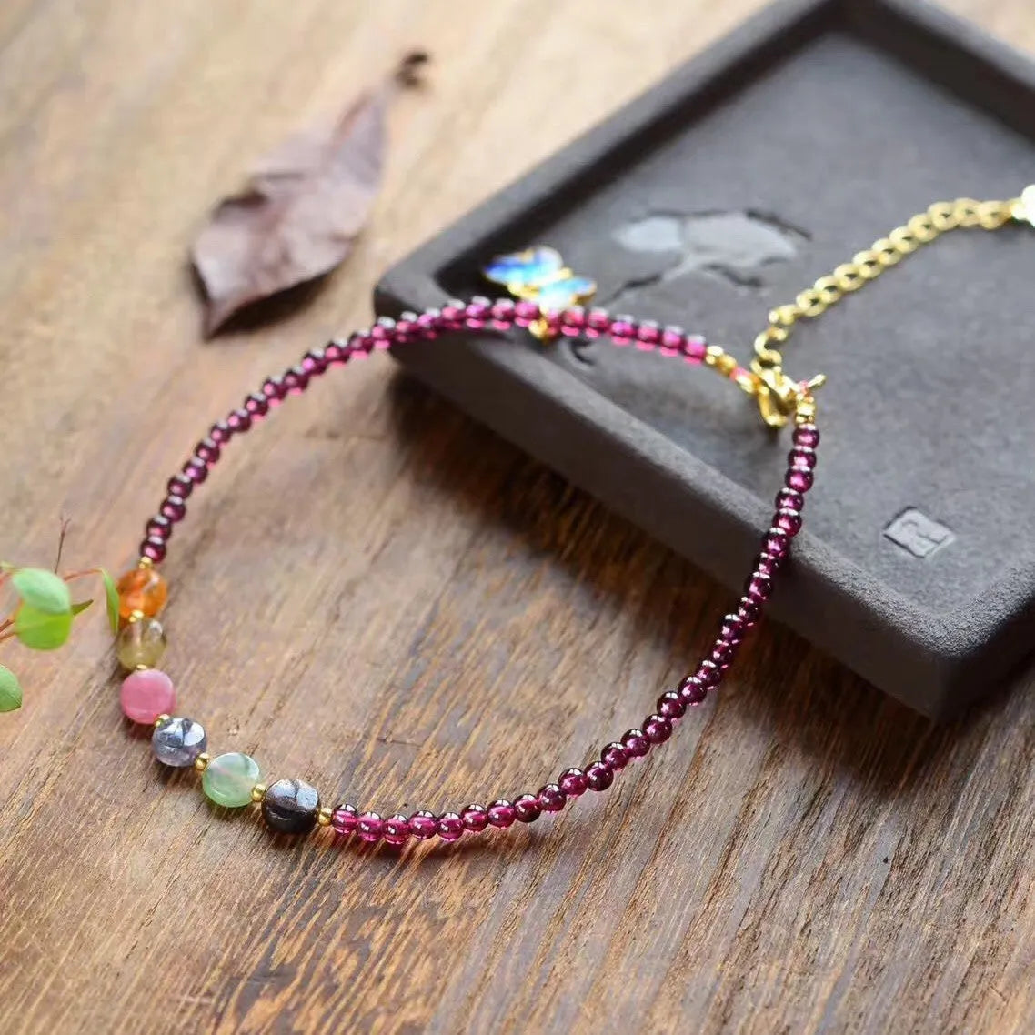Purple garnet ethnic style geometric anklet for women on ankle