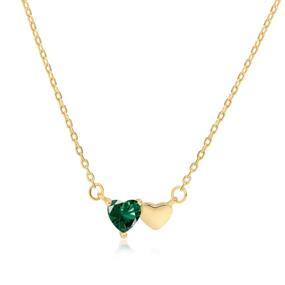 925 sterling silver heart pendant necklace with emerald zircon and peach heart for women in gold finish