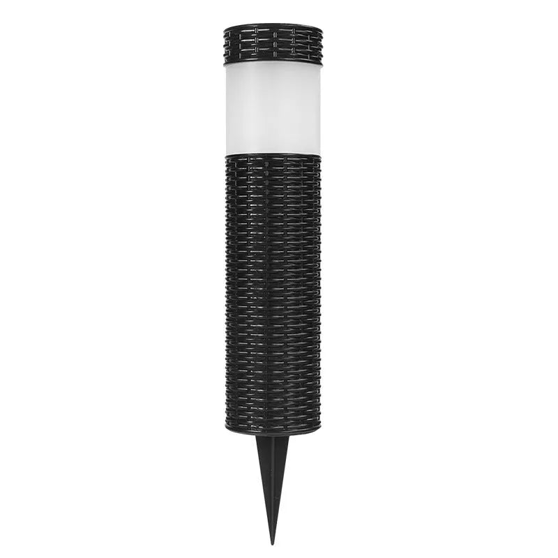 Outdoor garden light with abstract design and simulated flame effect for courtyard installation