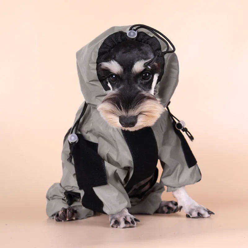 Silver reflective all-inclusive large dog raincoat with waterproof PU coated polyester fabric
