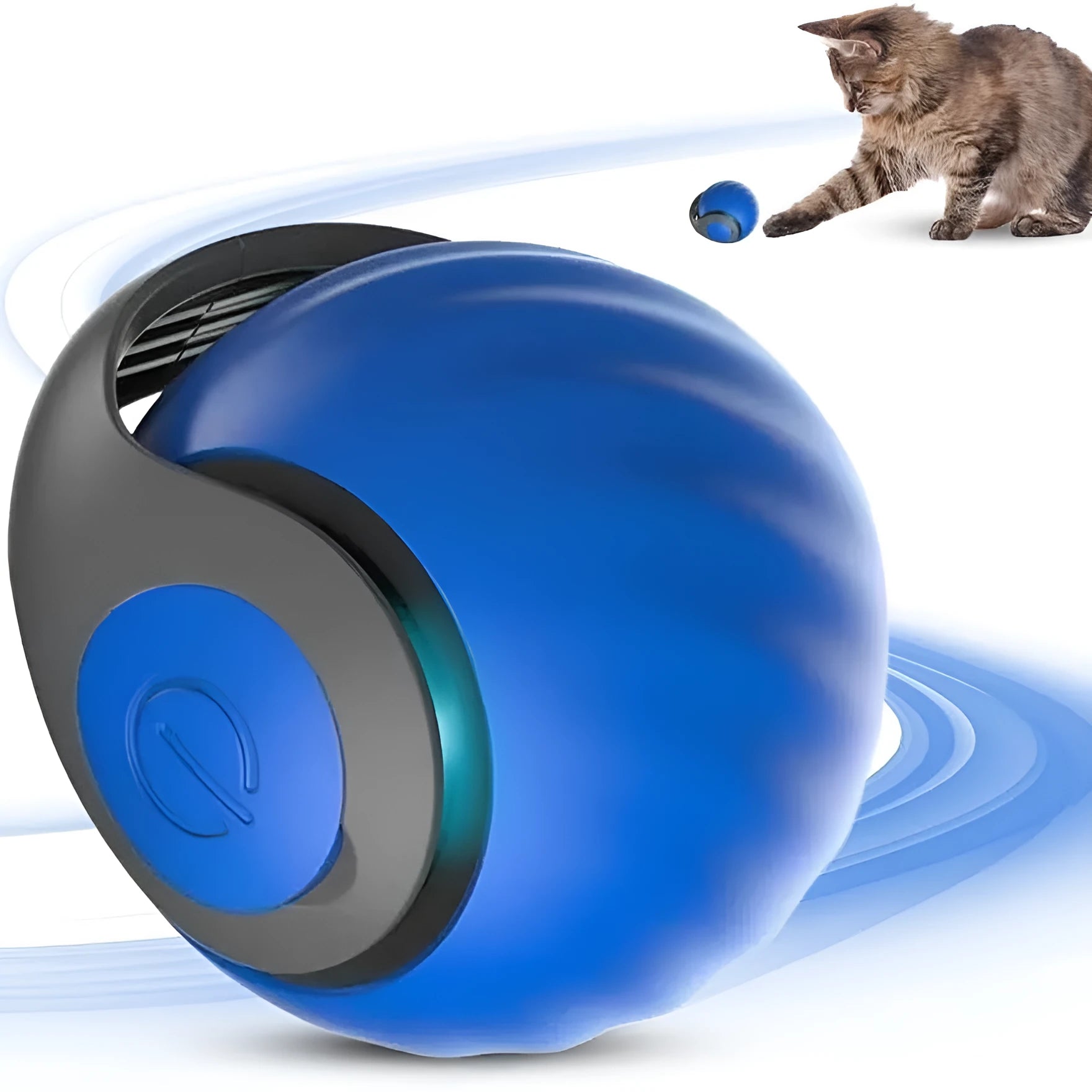 Interactive rolling ball pet toy with touch activation in blue colour