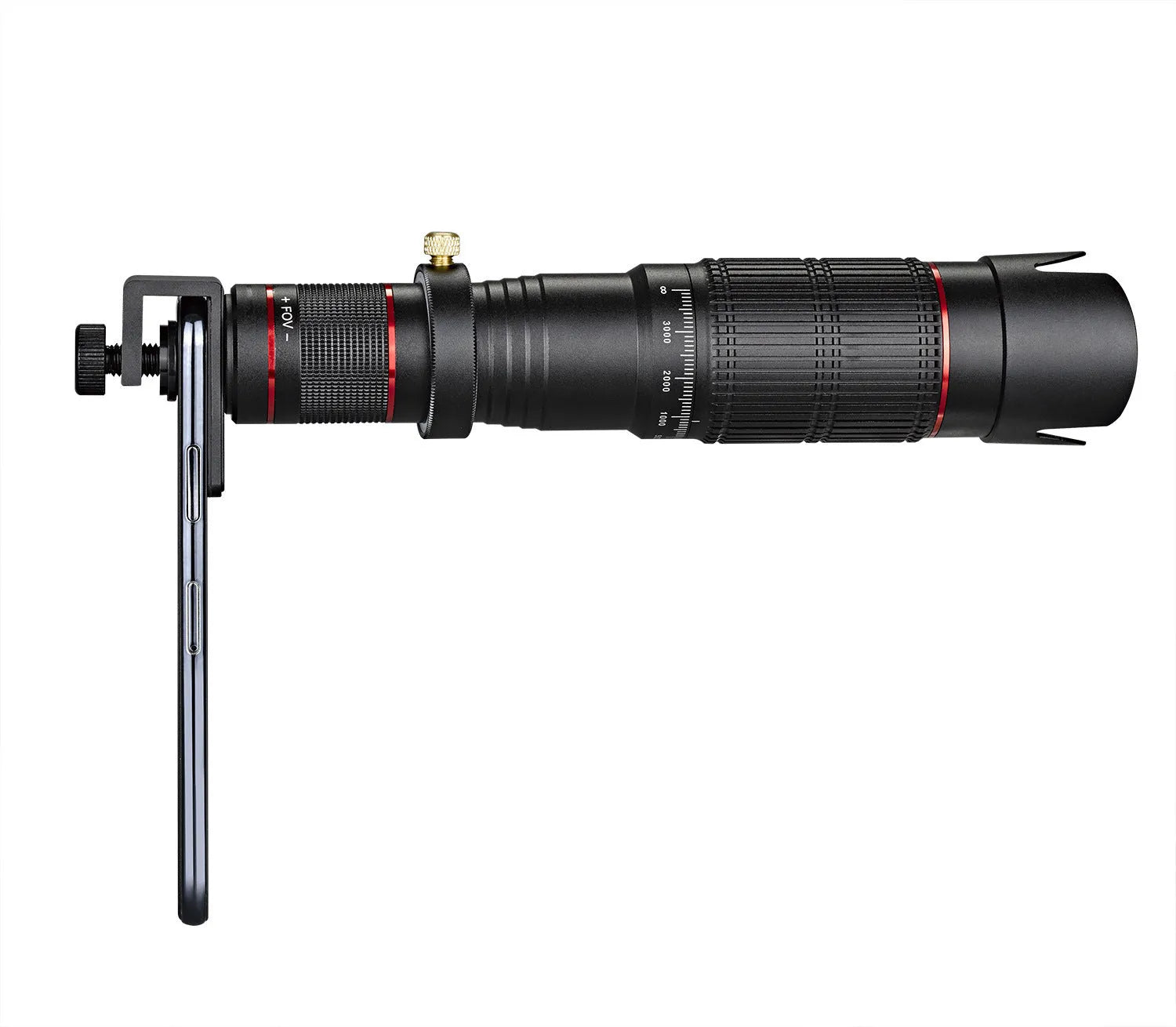 Black 36x telephoto mobile phone telescope attachment with compact design