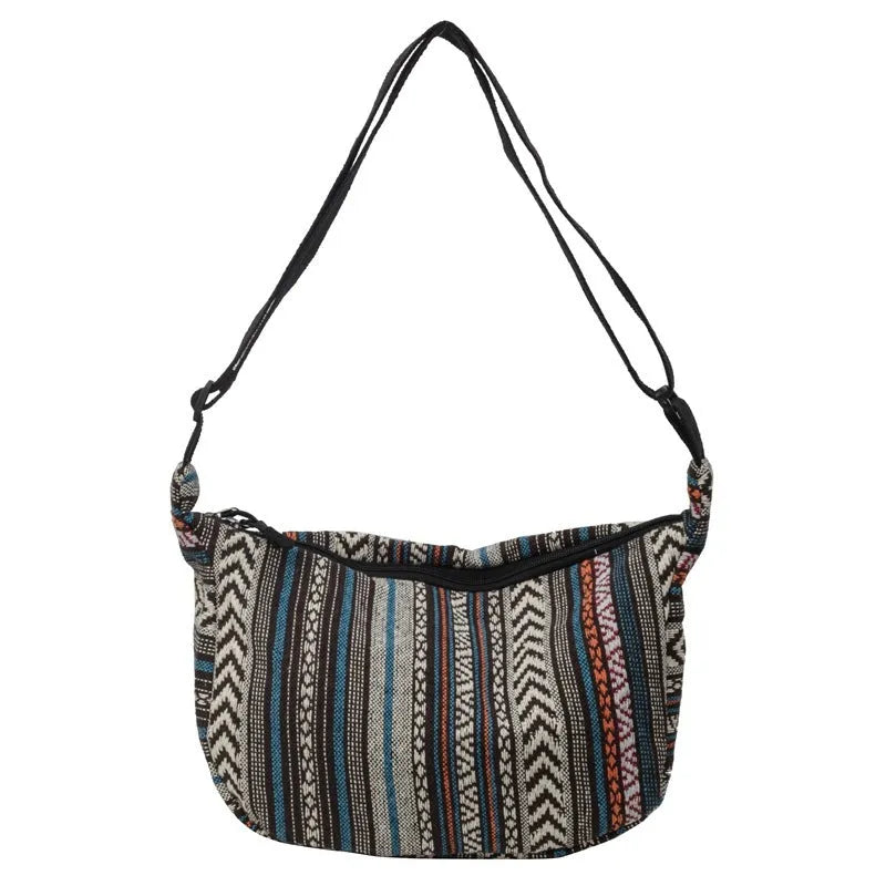 Women's ethnic style canvas crossbody dumpling bag with three-dimensional pockets in five colour options