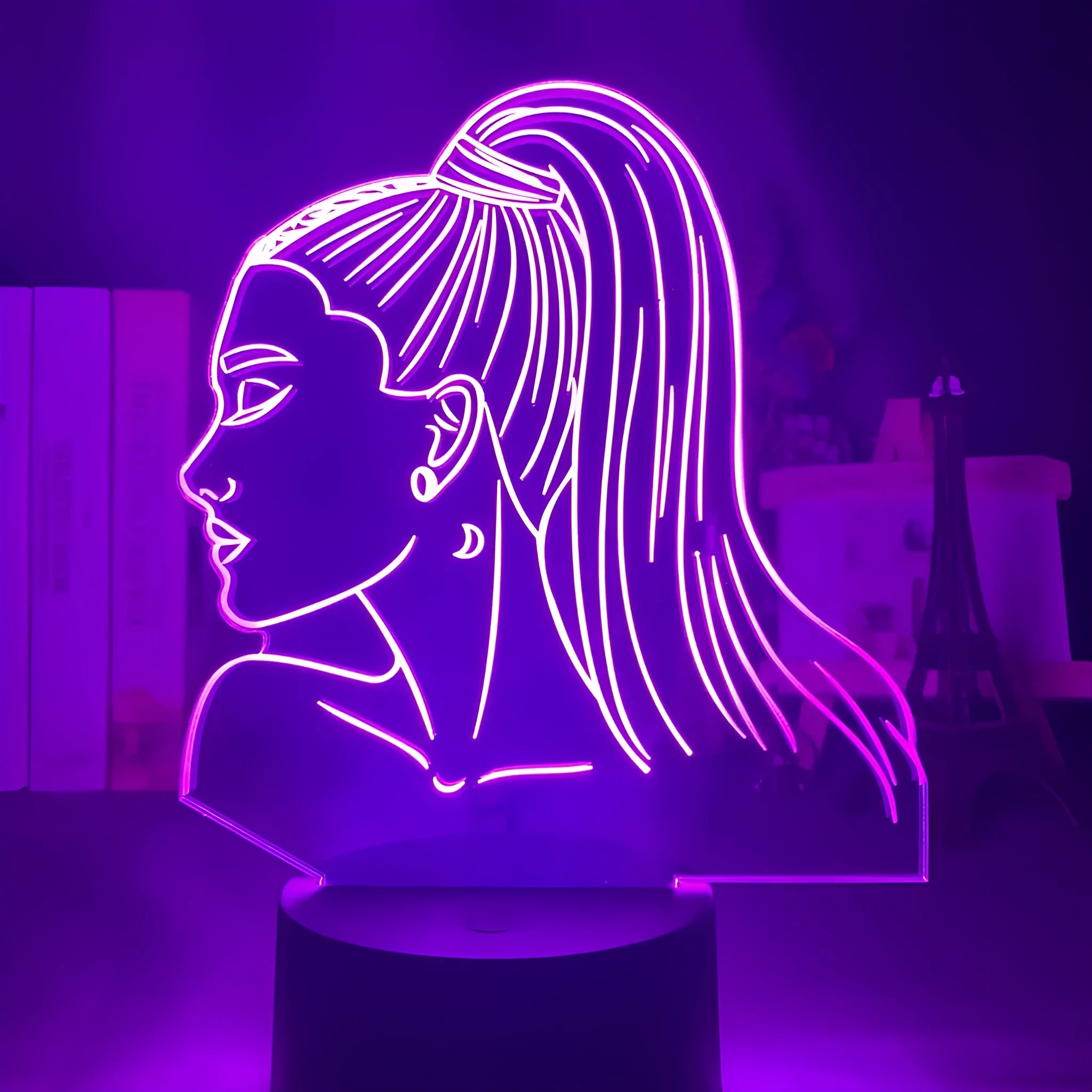 Slim black-based acrylic 3D LED wall night light showing multi-colour illumination