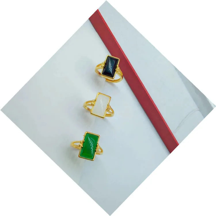 Brass gold-plated adjustable live ring with electroplated finish and artificial gemstone inlay options
