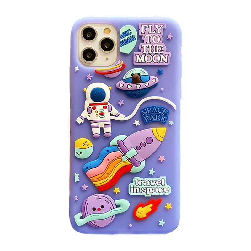 Purple silicone iPhone case with cartoon astronaut design for iPhone 11, XR and XS Max models