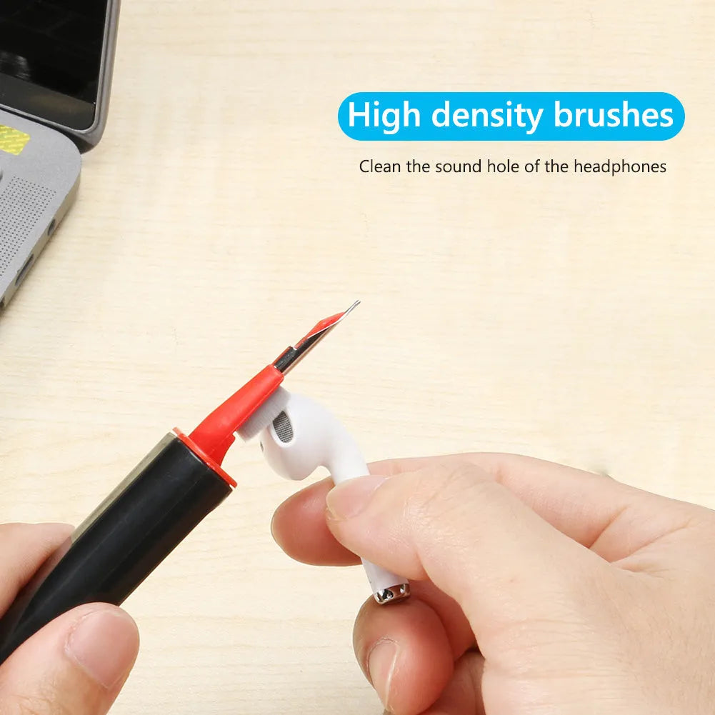 AirPods Pro cleaning kit with white and red 3-in-1 pen, showing brush, sponge, and metal nib heads.