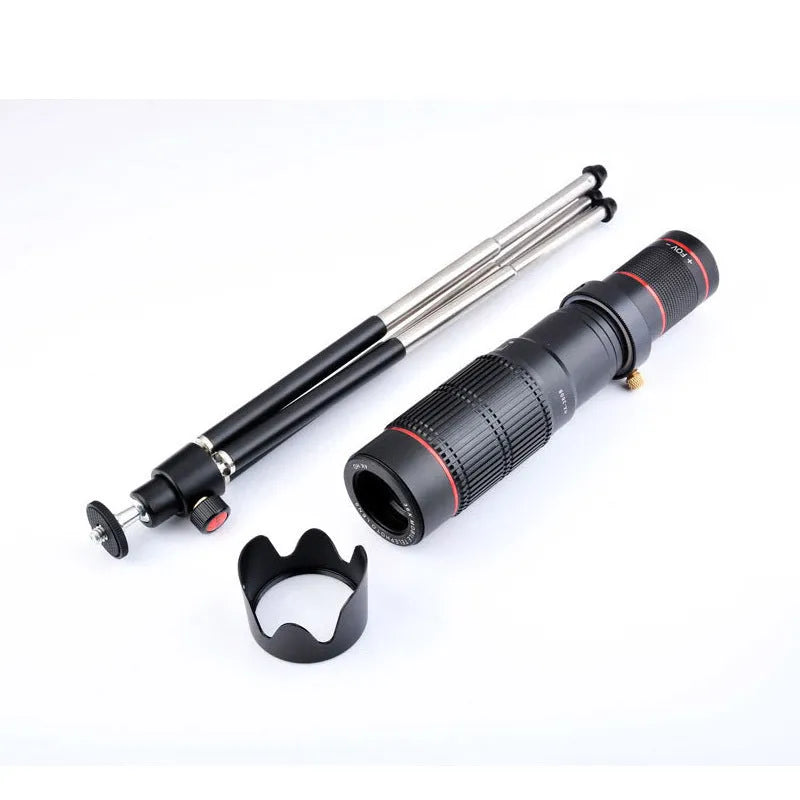 Black 36x telephoto mobile phone telescope attachment with compact design
