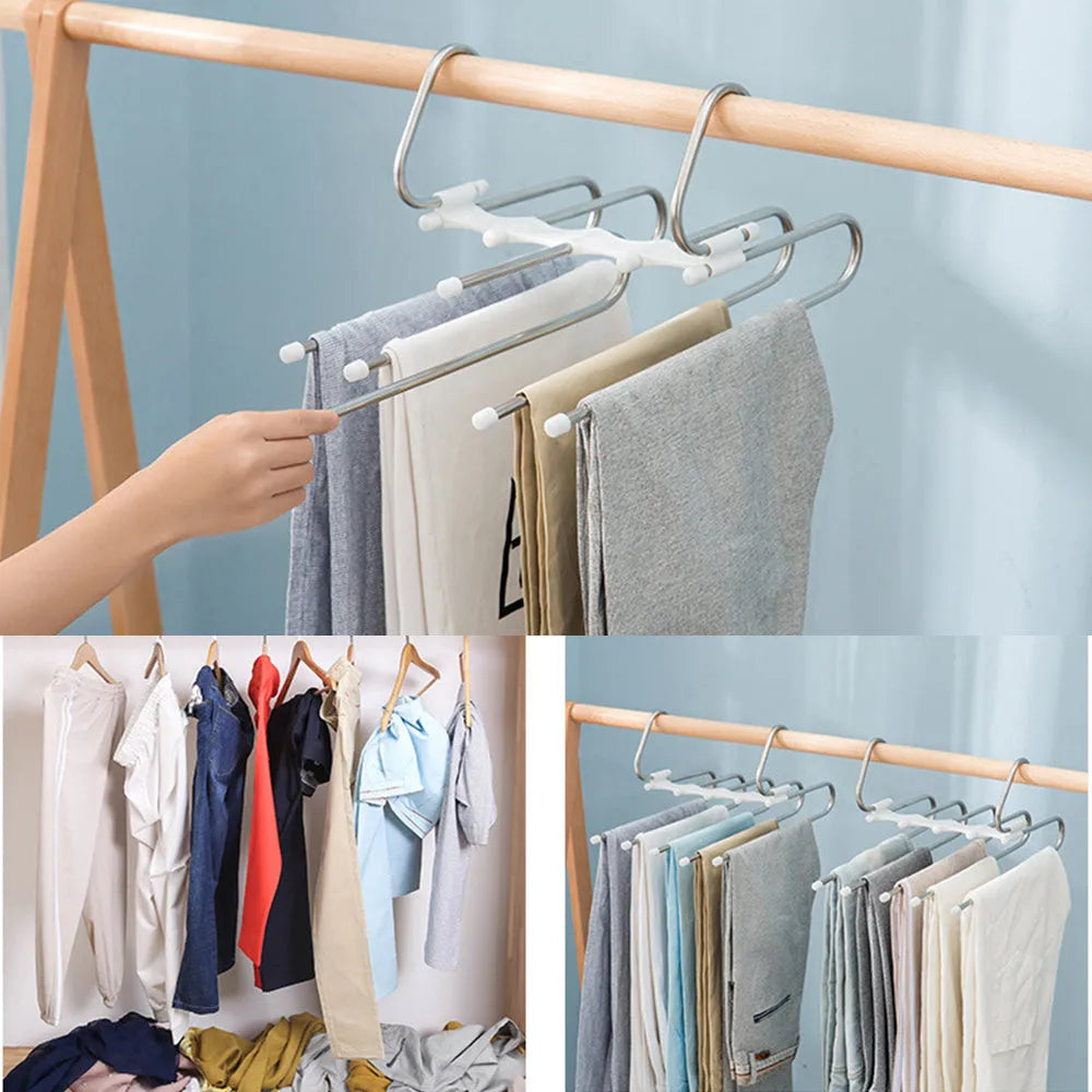 Black stainless steel 5-in-1 multi-functional clothes hanger with five detachable booms