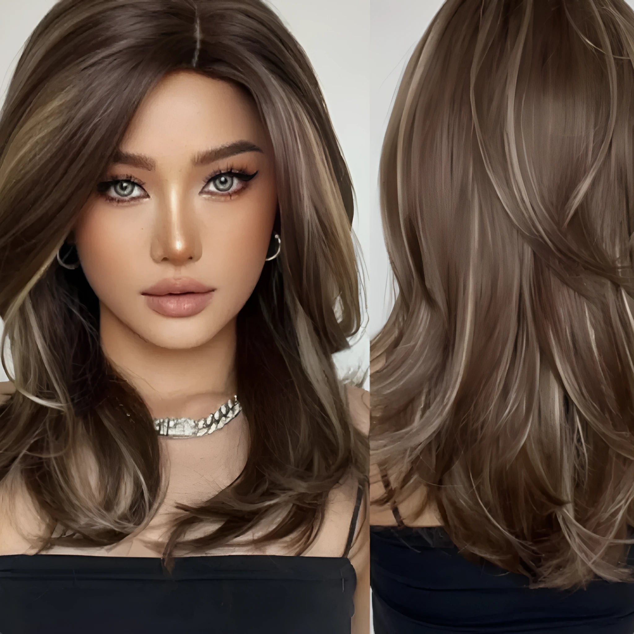 Mid-length platinum gradient colour curly wig with long bangs in star fashion style