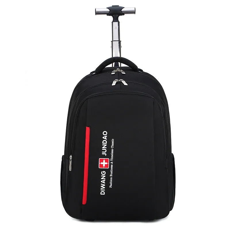 Black 18-inch business travel backpack trolley bag with letters pattern and shoulder strap
