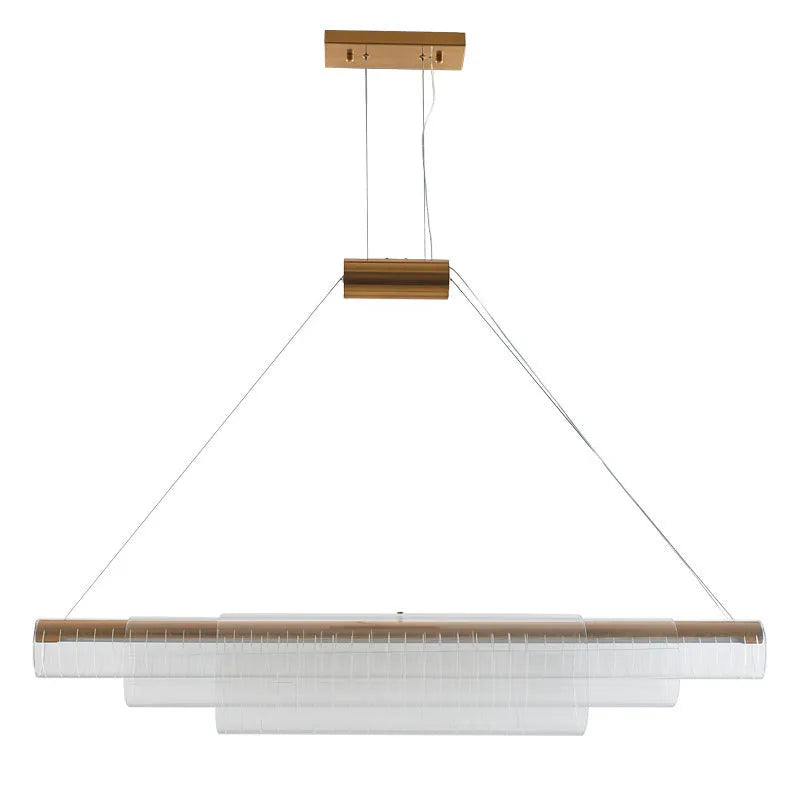 Minimalist modern glass pendant lamp with iron body in three hanging lengths.