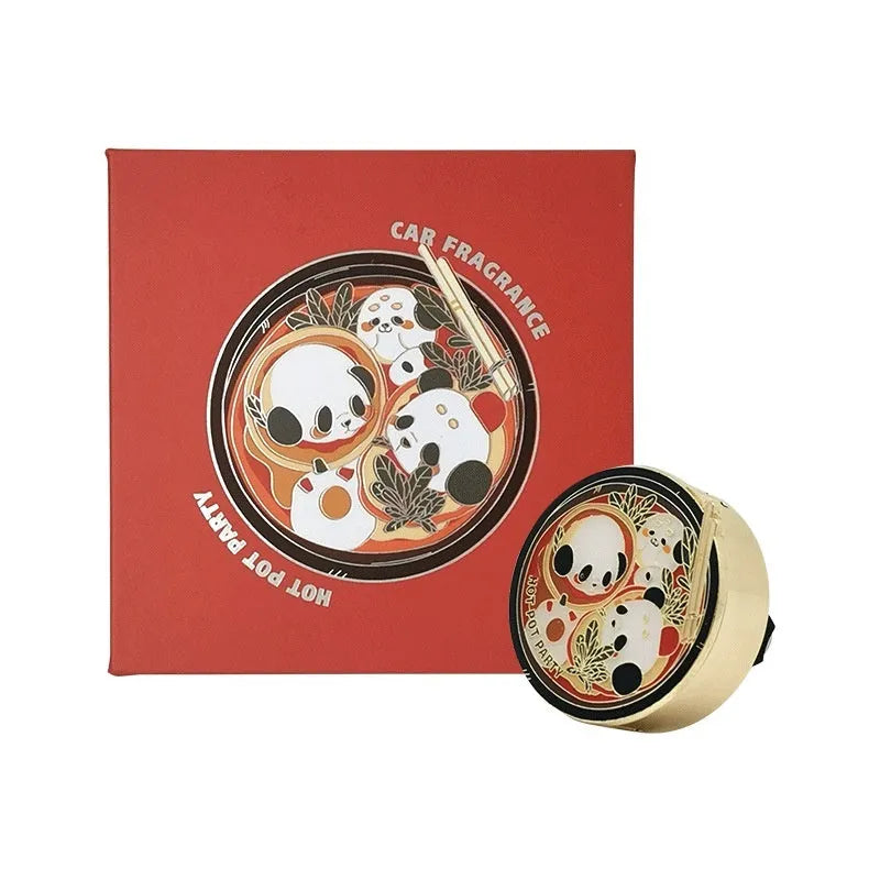 Panda hot pot shaped car air vent fragrance clip on a car vent with diatomaceous earth scent tablets.