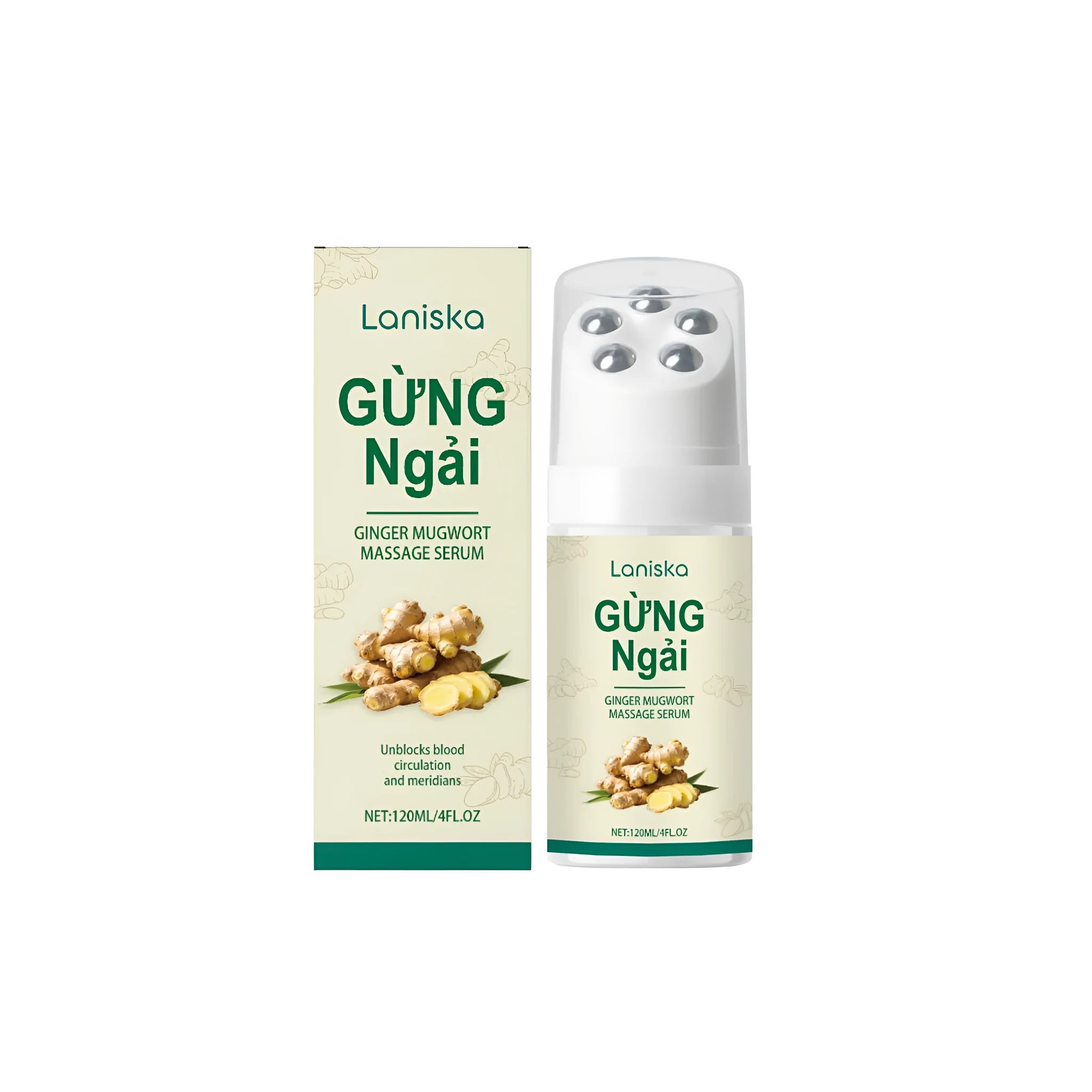 120ml plastic bottle of ginger wormwood roller massage liquid with vitamin E