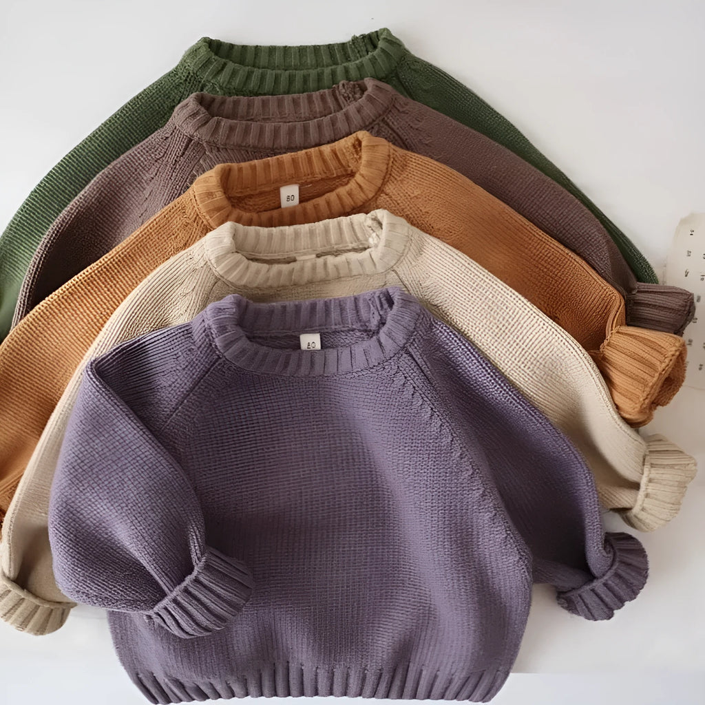 Baby retro pullover knitwear top in brown with long sleeves, suitable for autumn and winter, Korean style