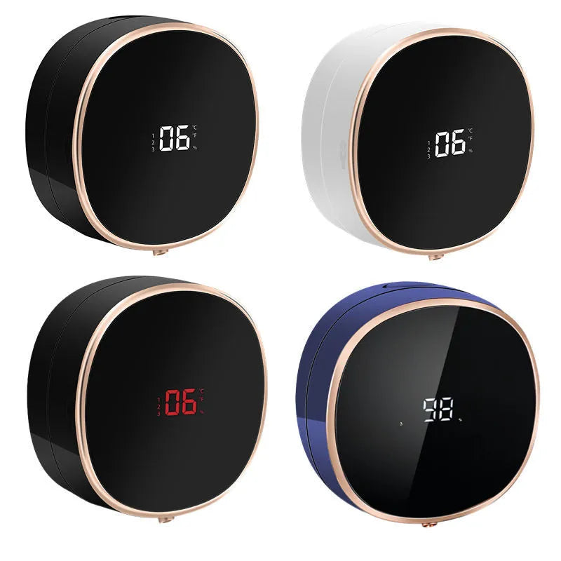 Automatic soap dispenser with infrared sensor showing black or white ABS+PC plastic housing
