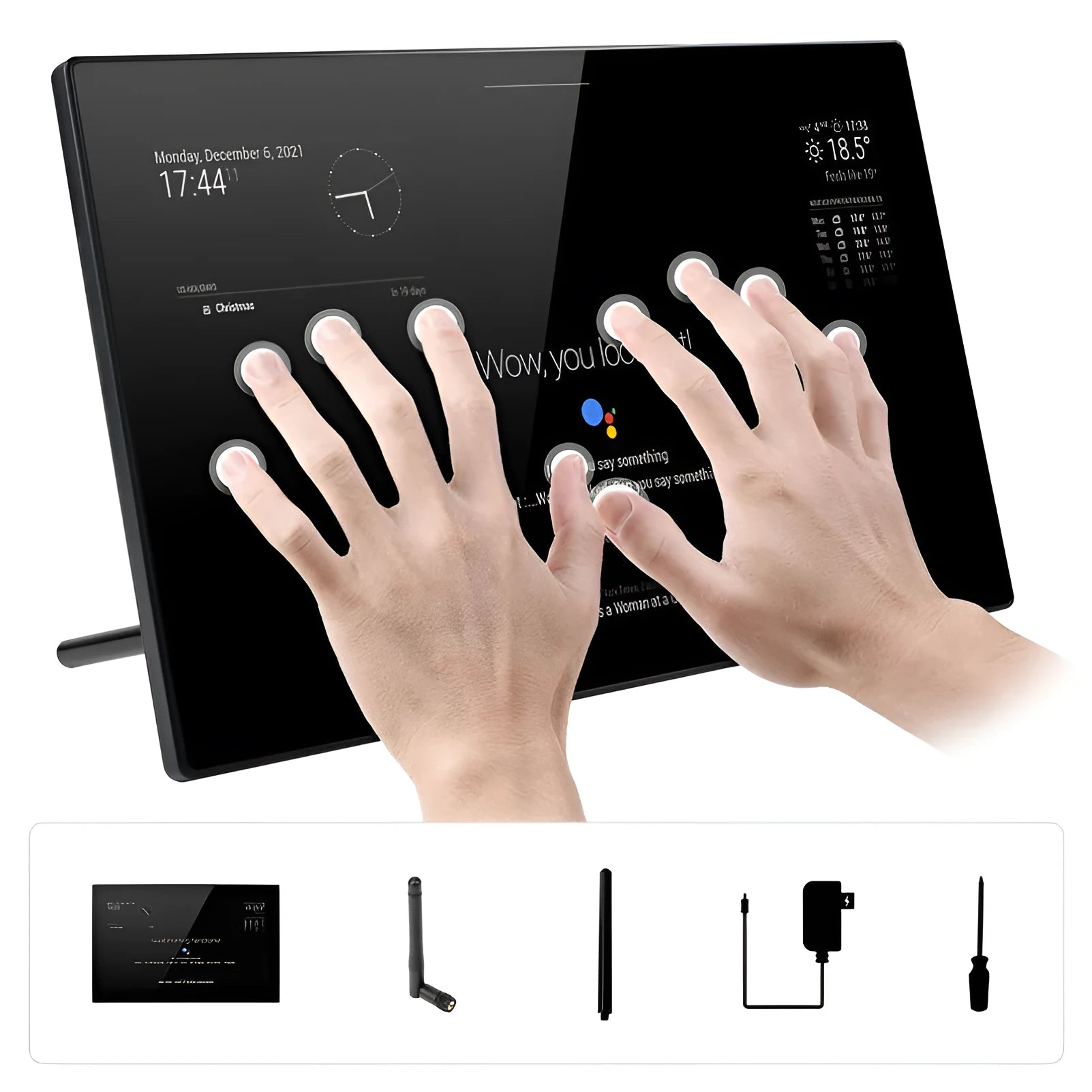13.3-inch integrated computer touch display panel with voice assistant for Raspberry Pi CM4 projects.