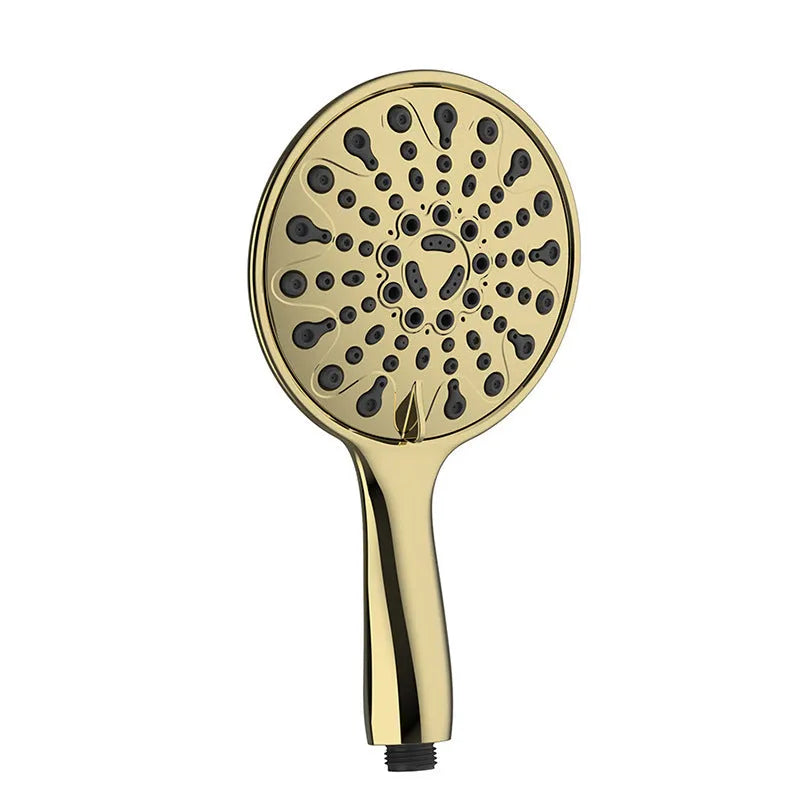 Six-function handheld shower head with electroplated finish, showing 6-inch diameter and American-style design.