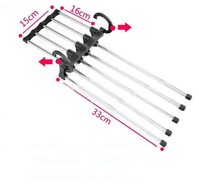 Black stainless steel 5-in-1 multi-functional clothes hanger with five detachable booms