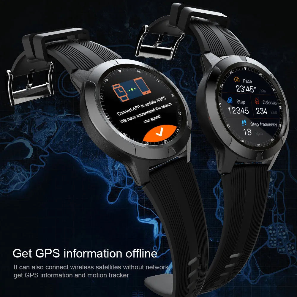 Black men's smart watch with Bluetooth call functionality and fitness tracking features on wrist