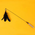 Wooden handle cat teasing stick with feather and bell attachment in one of four colour options