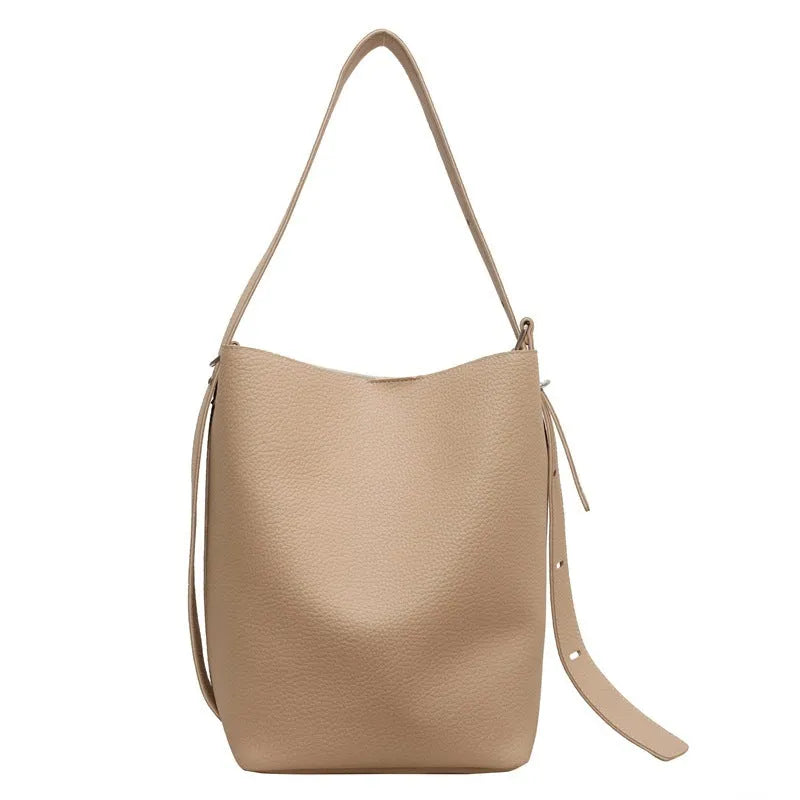 Retro niche bucket bag women PU square vertical 33x29x20cm double strap black colour