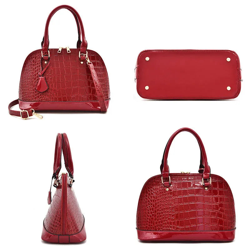 Large capacity shiny PU leather crossbody shoulder bag in shell shape design with adjustable strap