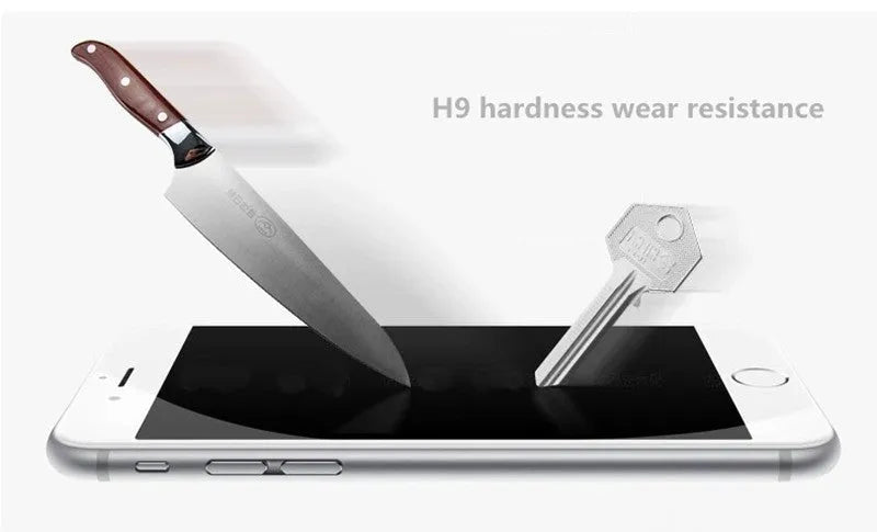 Pack of three transparent tempered glass screen protectors for iPhone models.