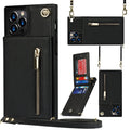Black leather mobile phone case for an iPhone 13, showing the TPU inner layer and solid-colour exterior.