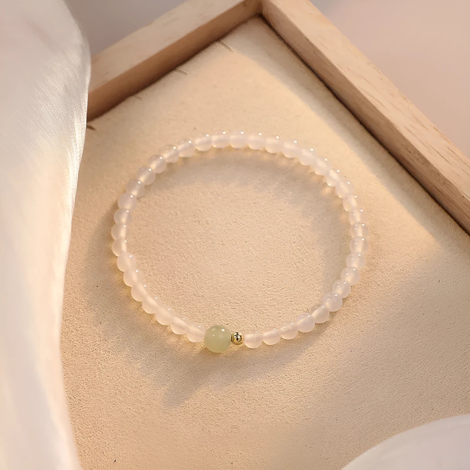 Natural white agate bracelet for women with 15cm circumference, showcasing handmade New Chinese style.
