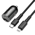 Baseus electro-optical grey 30W USB car charger with 1 metre cable plugged into car socket