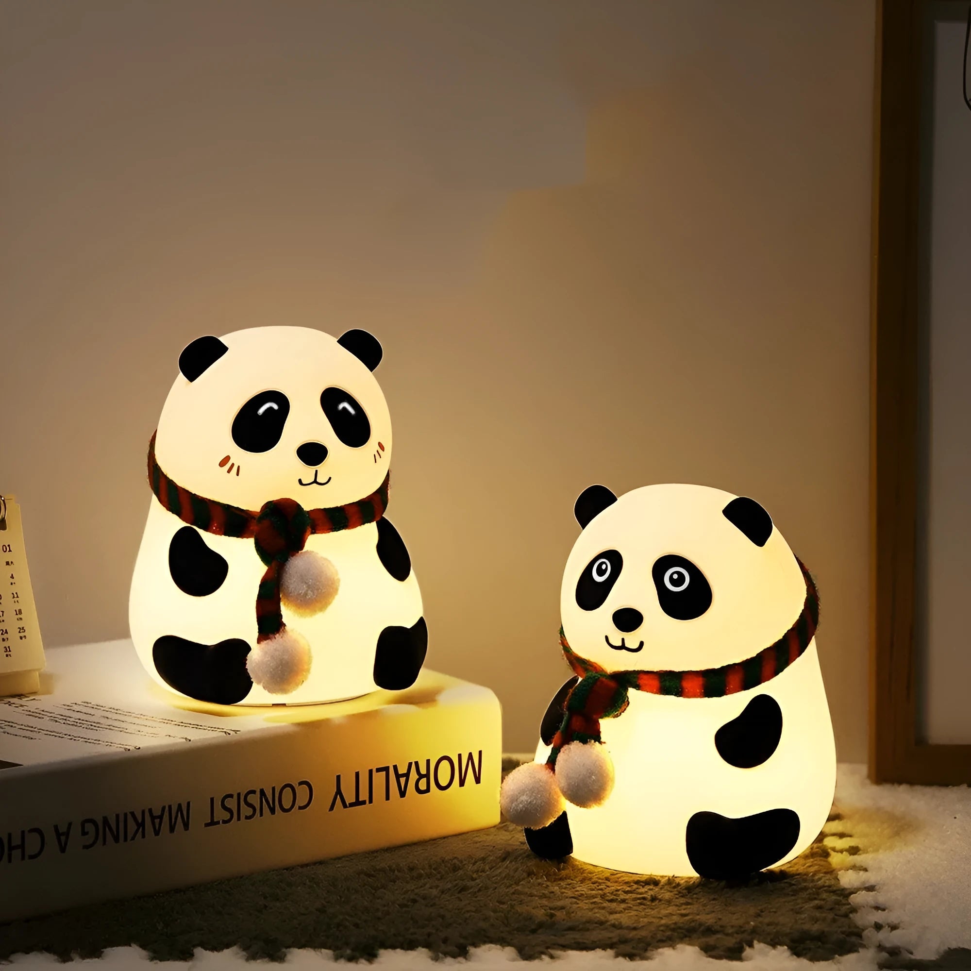 Panda-shaped silicone night light with USB charging port and soft white glow illumination