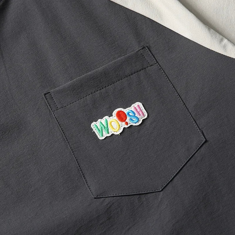 Dark grey men's T-shirt with contrast colour raglan sleeves and loose casual fit