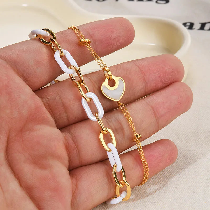Electroplated stainless steel bracelet with double-layer loving heart design