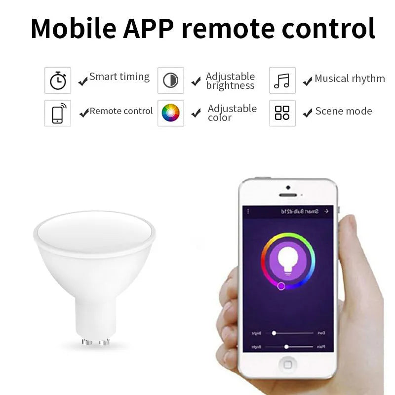 White GU10 smart LED spotlight with RGBCCT colour and wifi voice control