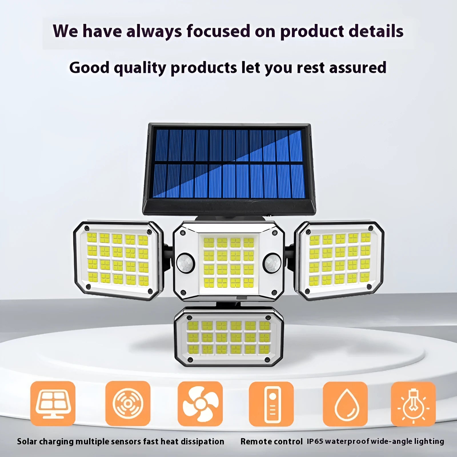 Solar-powered outdoor garden lamp with motion sensor in ABS housing for pathway lighting