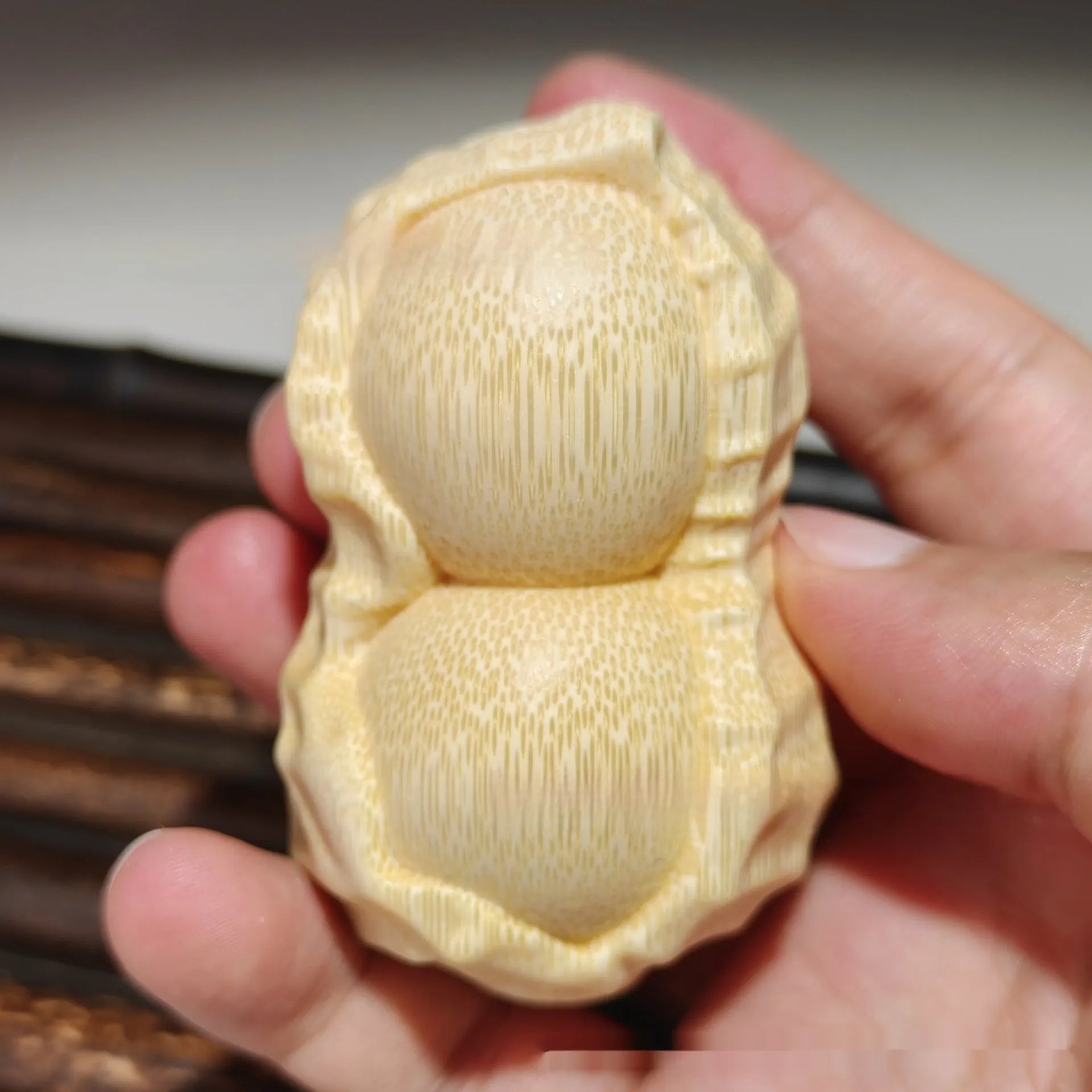 Natural bamboo peanut carving ornament with modern simplicity design