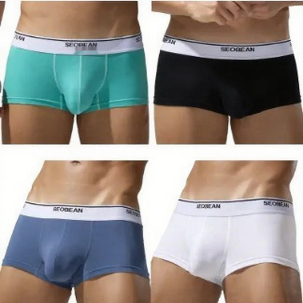 Men's cotton low waist boxer shorts in white, blue grey, cyan or black colours