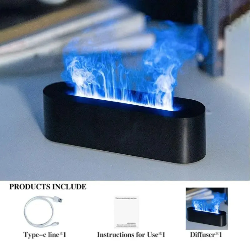 White square flame aroma diffuser with LED lights emitting cool mist humidification