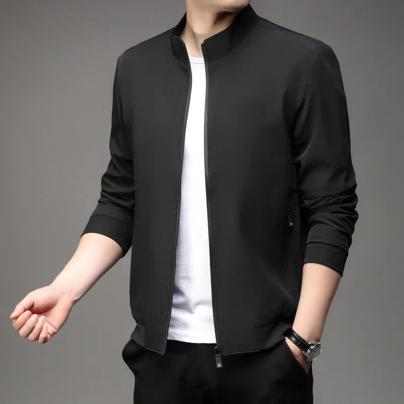Men's loose fit lapel jacket in Korean casual style shown in black colour